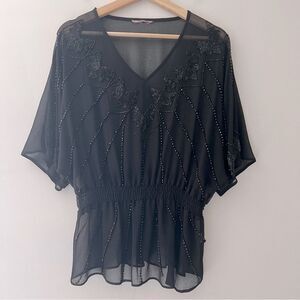 Sheer Beaded Black Blouson Size Medium Dark Fairy Whimsigoth Fairy Grunge Witchy